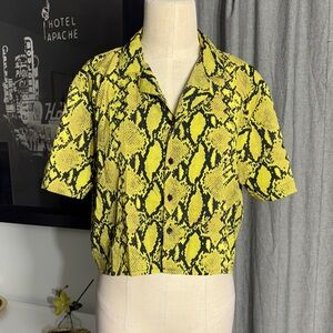 Vibrant Yellow Snake Print Button-Down Shirt